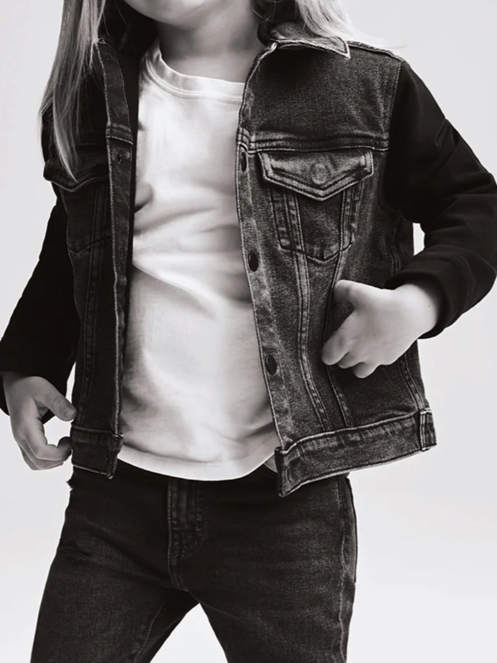 DL1961 Premium Denim kid's Manning trucker jacket acid-wash black/charcoal gray